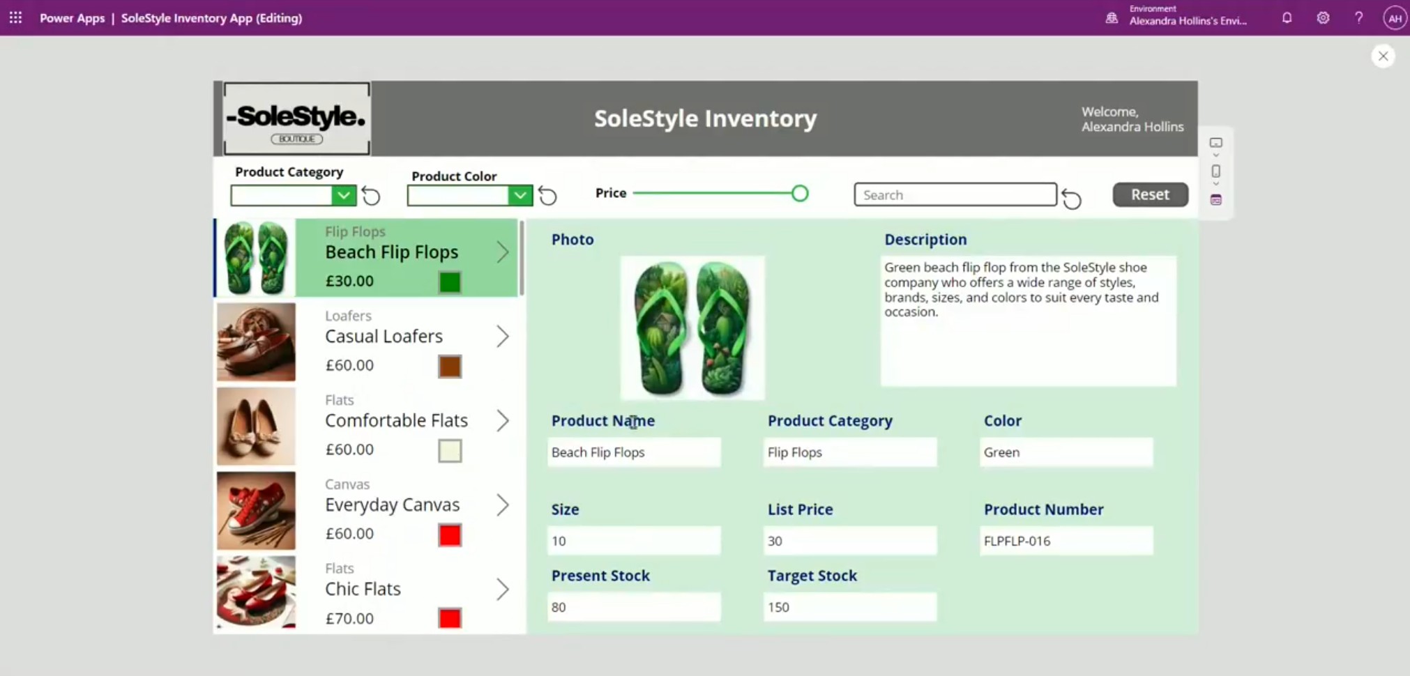 Employee inventory canvas app screenshot